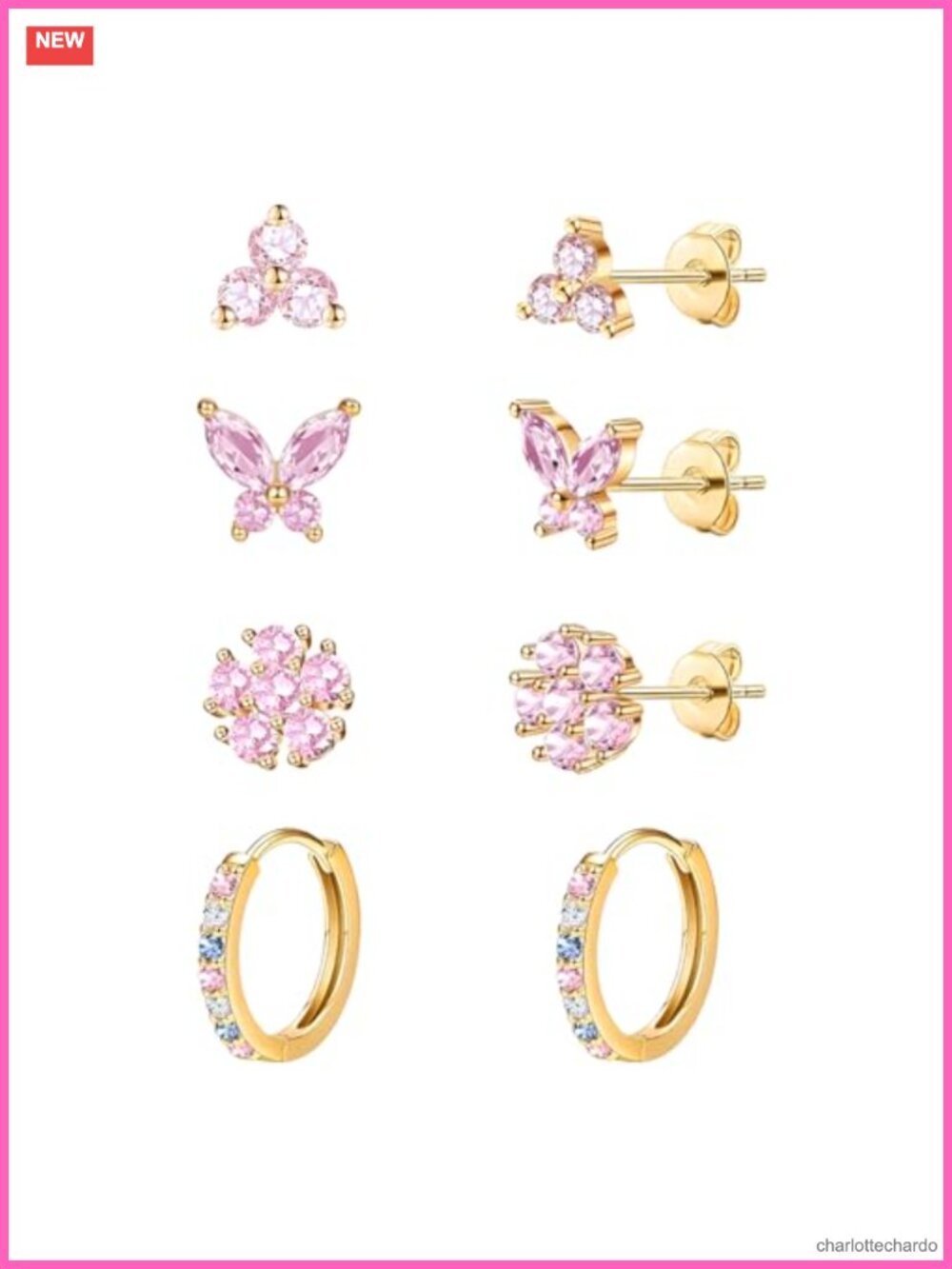14K Gold Plated Hypoallergenic Earring Set, CZ Studs & Huggie Hoops Multi-pack